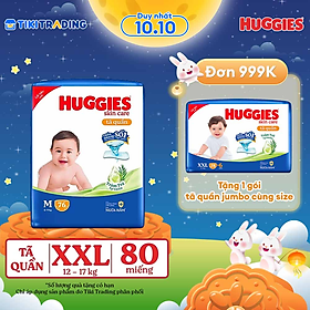 Tã/bỉm quần Huggies Skin Care Mega Jumbo XXL76+4 miếng với tràm trà dịu da