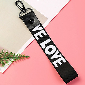Móc khóa dây Strap dây vải chữ WE LOVE - đen