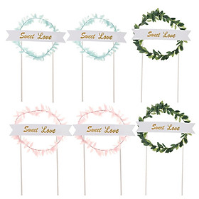 6pcs Leaves Wreath Sweet Love Cake Toppers Wedding Birthday Party Supplier