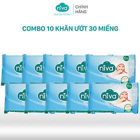 Combo 10 Khăn Ướt Đa Năng Không Mùi NIVA Gói 30 Tờ Tiện Dụng, Diệt Khuẩn, An Toàn Cho Trẻ Sơ Sinh