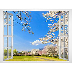 Tranh dán tường cửa sổ cảnh đẹp thiên nhiên Hoa anh đào 0380