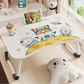 Mua Bàn học gấp gọn thông minh có khe cắm Ipad tay cầm và chỗ để cốc nước  hoạ tiết hoạt hình dễ thương giao ngẫu nhiên