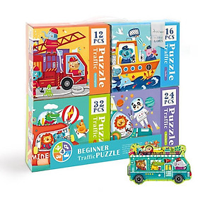Mideer xếp hình 4 trong 1 - Beginner Puzzle 2 chủ đề : giao thông và động vật