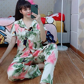 Đồ Bộ Pijama Nữ Đồ Bộ Mặc Nhà Nữ Họa Tiết Dễ Thương, Tay Ngắn, Quần Dài, Chất Lụa Siêu Thoáng Mát