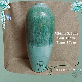 Bình hoa, Bình cắm hoa, Bình gốm Bát Tràng men xanh ngọc  dáng bom Bông Garden House cao 40cm