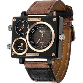 OULM Men Business Watch Luxury Canvas Band Quartz Watch Three Time Zone Sport Wristwatch