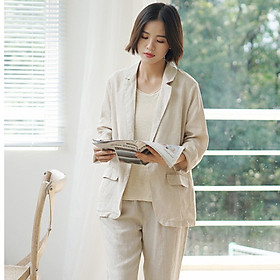 Áo vest linen nữ dáng lửng dày tay 2 túi nắp trẻ trung ArcticHunter, thời trang thương hiệu chính hãng - Be