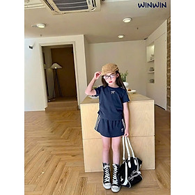 SET VÁY THUN THỂ THAO BÉ GÁI NGẮN TAY VIỀN SỌC IN NƠ TỪ 12-45KG CHO BÉ GÁI