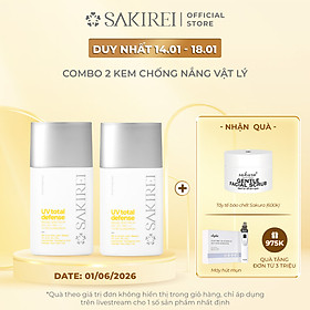 Combo 2 Chống nắng vật lý bảo vệ da Sakirei UV Total Defense Broad Spectrum SPF 50+ PA++++ 50ml
