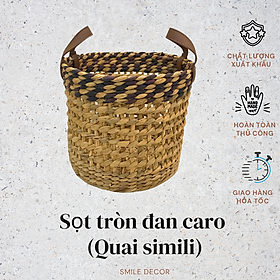 Giỏ lục bình đựng đồ hình tròn phối màu Smile Decor có quai cầm