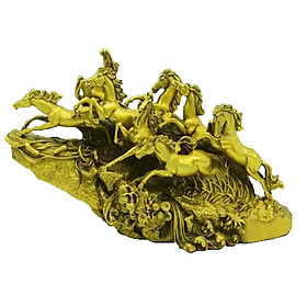 Tượng Mã Đáo Thành Công (bát mã) bằng đồng thau dài 29cm nặng 1900g - Linh vật phong thuỷ may mắn tài vận thành công trong sự nghiệp