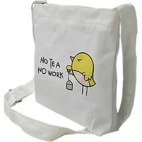 Túi tote mini đeo chéo TROY vải canvas in hình No Tea No Work chú chim nhỏ xinh xắn