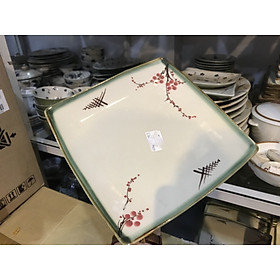 Khay vuông men láng hoa đào Men Bát Tràng