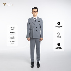 [CLASSY 2] SUIT NGUYÊN BỘ MÀU XÁM XANH CARO ẨN, 6 KHUY 3 TÚI, CHẤT LIỆU WOOL CAO CẤP, VẢI NOBILITY