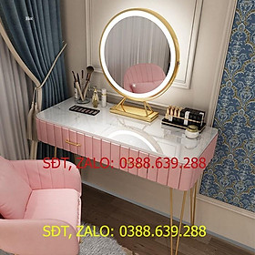 Bàn Trang Điểm Hiện Đại Kèm Gương LED Thông Minh, Bàn Phấn Phong Cách Bắc Âu Rộng 80cm Bằng Gỗ Chân Thép LUX-BAP02