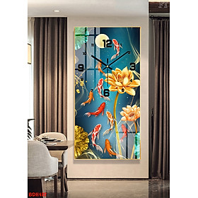 Mua Tranh tráng gương gắn đồng hồ cá chép hoa sen