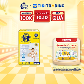 Tã dán em bé Siêu khô thoáng gói Jumbo Unidry G6X size L-40 miếng