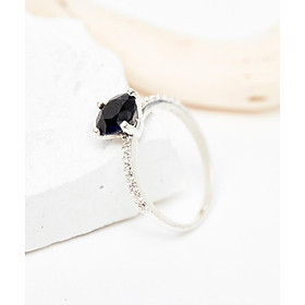 Nhẫn bạc đá sapphire xanh đen ni 17 mệnh thủy, mộc - Ngọc Quý Gemstones