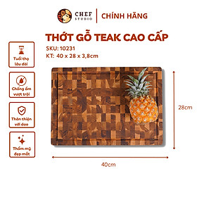 Mua  Chính hãng  Thớt gỗ Teak Chef Studio hình chữ nhật  kích thước 28 x 40 x 3 5 cm - MSP10231. Dùng cắt  thái  khay trưng bày thực phẩm.