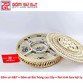 Khay mứt tết vẽ hoa sen Gốm Sứ G&T