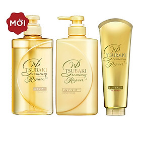 Bộ Ba Chăm Sóc Tóc TSUBAKI Phục Hồi Ngăn Rụng Tóc Gội Xả (490ml/chai) + Kem Xả 180g