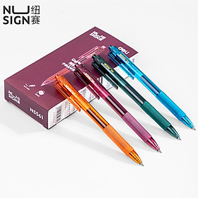 12Pcs/Box Nusign Neutral Gel Pen Black Ink 0.5mm Refill Press Type Signing Pen Transparent Colors Student Writing Pens Office School Supplies Stationary