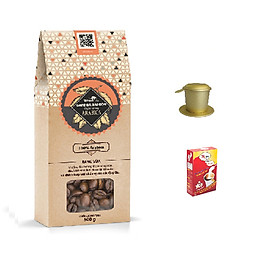 Combo cà phê hạt rang Arabica + bột kem pha cà phê + phin cà phê cao cấp