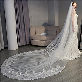 Váy cưới kéo dài mạng che mặt ren sequins tinh tế Chiều rộng cửa rộng 3 mét với lược chải tóc