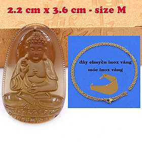 Mặt Phật A di đà đá obsidian ( thạch anh khói ) 3.6 cm kèm dây chuyền inox vàng - mặt dây chuyền size M, Mặt Phật bản mệnh