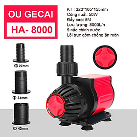 Máy bơm HA 8000 ( 50W - 8200L/H) lõi trục gốm, 9 nấc chỉnh nước dùng cho bể cá, hồ cá, hòn non bộ - Máy bơm chìm cao cấp 