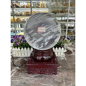 Bi đèn xoay phong thủy đá canxit trắng vân mây nặng 13,2 kg