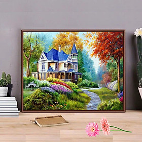 Mua Tranh sơn dầu số hoá tự tô đã căn sẵn khung 50x40 cm (painting by number) - Forest Castle