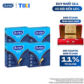 Bộ 4 Bao Cao Su Durex Jeans - Hộp 3 Bao 