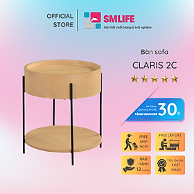 Hình ảnh Bàn sofa tròn 2 tầng gỗ sồi sang trọng SMLIFE Claris 2C | D50,8 x R50,8 x C55,3cm | gỗ Cao Su và Veneer Sồi