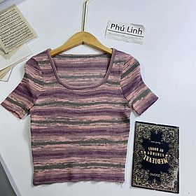 MS654 Áo len tăm cổ vuông croptop loang màu