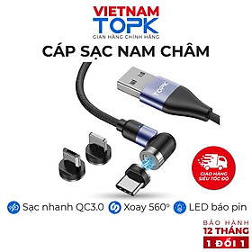 Mua Dây sạc nam châm iPhone Type-C Micro USB TOPK AM66 - Sạc nhanh QC 3.0 - Hàng chính hãng