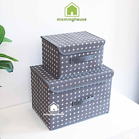 Combo 2 hộp đựng đồ gấp gọn Morning House - Màu Xám- Có nắp đậy