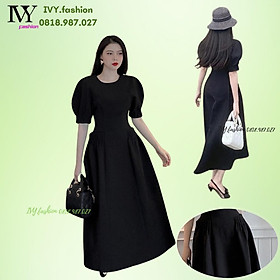 Đầm maxi thiết kế tuyết mưa đen cổ tròn tay phồng xếp túi ly ivy.fashion đi biển dự tiệc dạo phố bigsize gợi cảm sexy