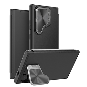 Bao da cho SamSung Galaxy S24 Ultra chính hãng Nillkin Qin Prop Leather có ngăn cài thẻ ATM, thẻ chung cư, chống sốc, có nắp đậy camera sau và chân chống - Hàng chính hãng