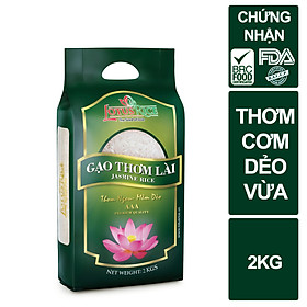 Gạo Thơm Lài Lotus Rice 2kg - Cơm mềm dẻo vừa - Chuẩn xuất khẩu