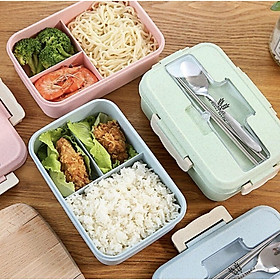 Mua HỘP CƠM LÚA MẠCH 3 NGĂN KÈM ĐŨA THÌA INOX CAO CẤP  CHỊU NHIỆT