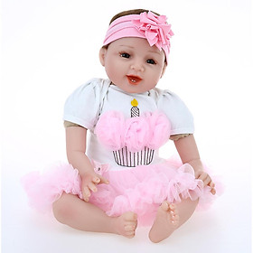 Reborn Baby Doll Girl Silicone Body Eyes Open Smiling Baby Doll With Clothes 22inch 55cm Lifelike Cute Gifts Toy Pink