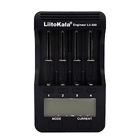 Bộ sạc pin thông minh LiitoKala Lii-500 có 4 khe cắm pin Màn hình LCD cho Ni-MH Ni-Cd Li-ion - Đen - Phích cắm EU-Màu đen-Size Cắm EU