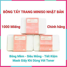 Hộp Bông Tẩy Trang Miniso 1000 Miếng Vuông Của Nhật Bản 100% Cotton An Toàn Cho Da
