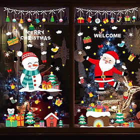 Decal trang trí Noel Hít Tĩnh Điện - Người tuyết vui chơi cùng ông già noel