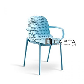 Ghế ăn nhựa đúc nguyên khối màu xanh dương CC1544A-S Nội thất Capta Ghế cafe ngồi ngoài trời nhựa PP màu xanh dương có tay tựa xếp chồng
