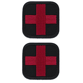 2 Pieces 50 X 50mm Hook & Loop Medic First Aid Red Cross Patch Black