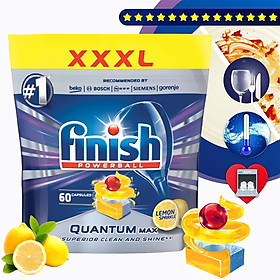Túi 60 viên rửa chén Finish Quantum Max Dishwasher Tablets Lemon Sparkle QT025460 - hương chanh