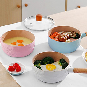 Mua Chảo Chống Dính Sâu Lòng Đáy Từ Vân Tổ Ong Size 18cm Có Tay Cầm Gỗ-Nồi Nấu Mì Màu Pastel Lúa Mạch- Hàng Loại 1 Chính Hãng MINIIN