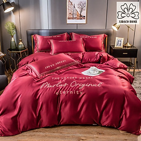 Bộ chăn ga giường phi lụa Original Lidaco chất liệu lụa mượt mà, óng ả decor phòng ngủ vintage